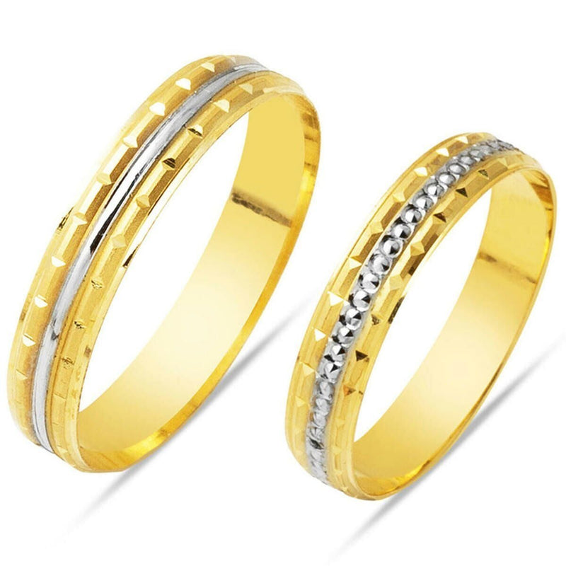 14K Yellow Gold Minimalist Thin Double Wedding Band Set