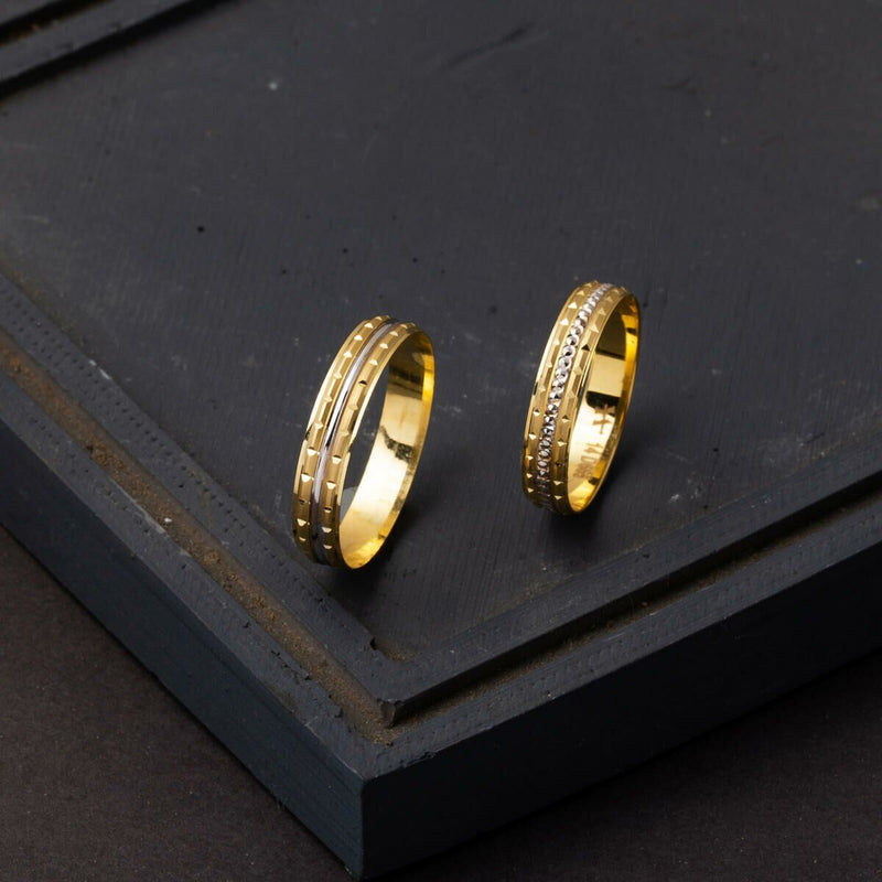 14K Yellow Gold Minimalist Thin Double Wedding Band Set
