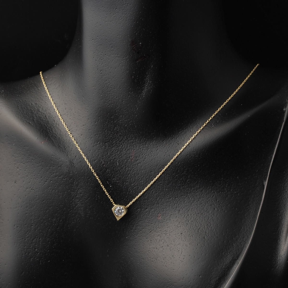 14K Yellow Gold Minimalist Solitaire Cubic Zirconia Necklace and Earrings Set
