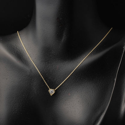 14K Yellow Gold Minimalist Solitaire Cubic Zirconia Necklace and Earrings Set