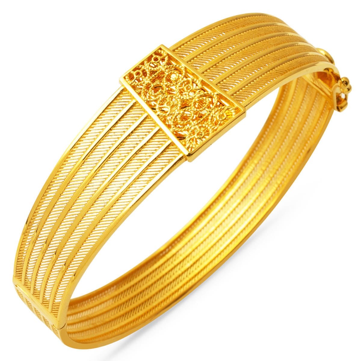 22K Yellow Gold Minimalist Mesh Hinged Cuff Bangle