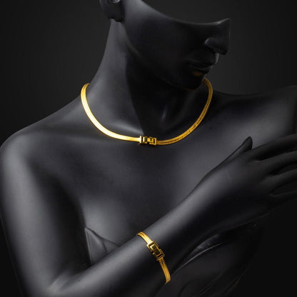 22K Yellow Gold Minimalist Trabzon Mesh Jewelry Set