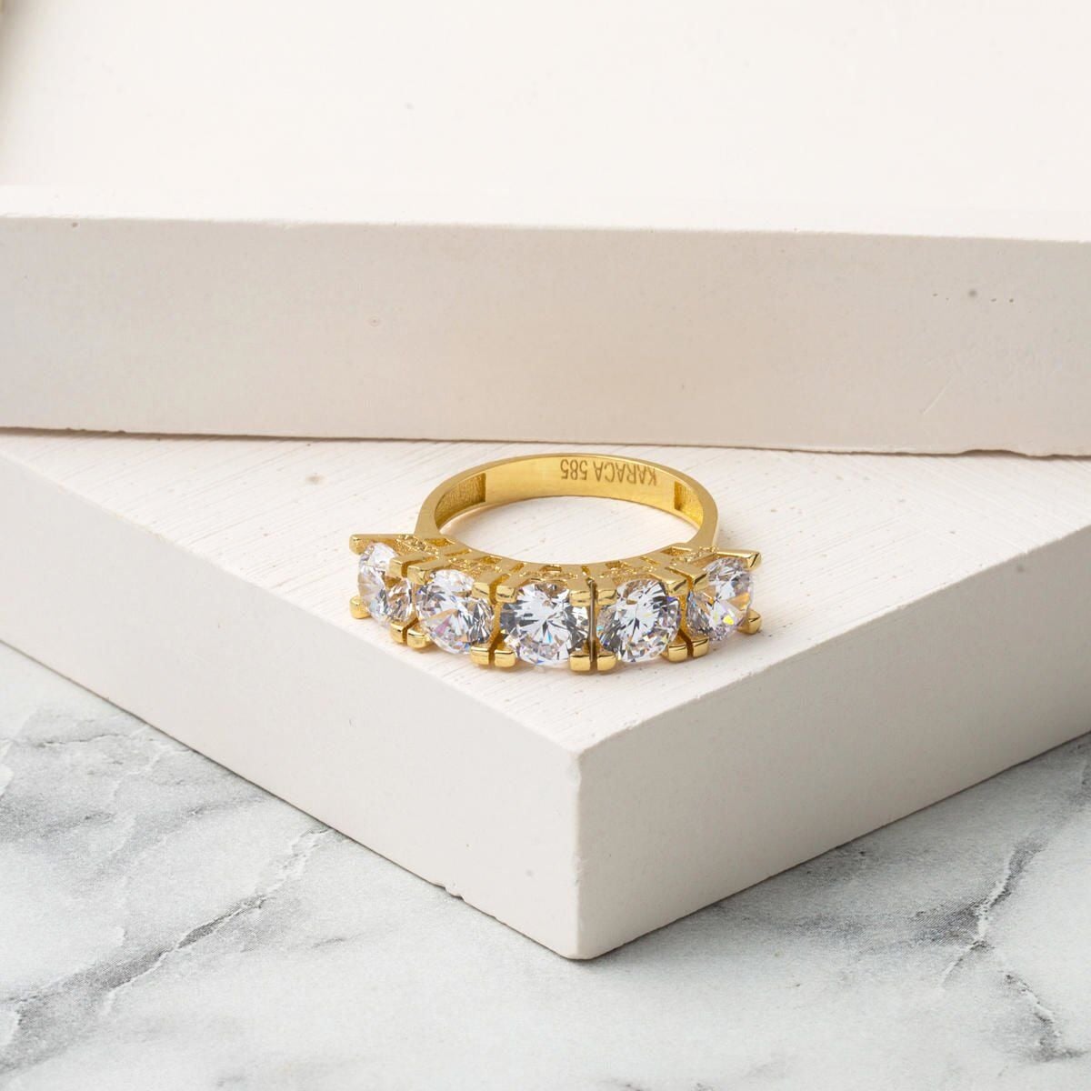 14K Yellow Gold Mizar Five Stone Cubic Zirconia Ring