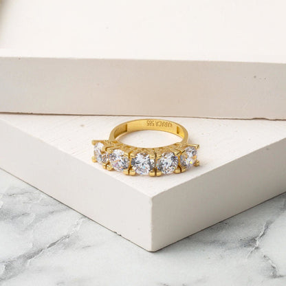 14K Yellow Gold Mizar Five Stone Cubic Zirconia Ring
