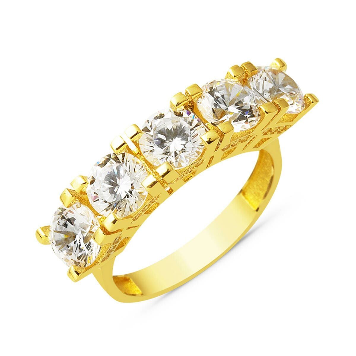14K Yellow Gold Mizar Five Stone Cubic Zirconia Ring