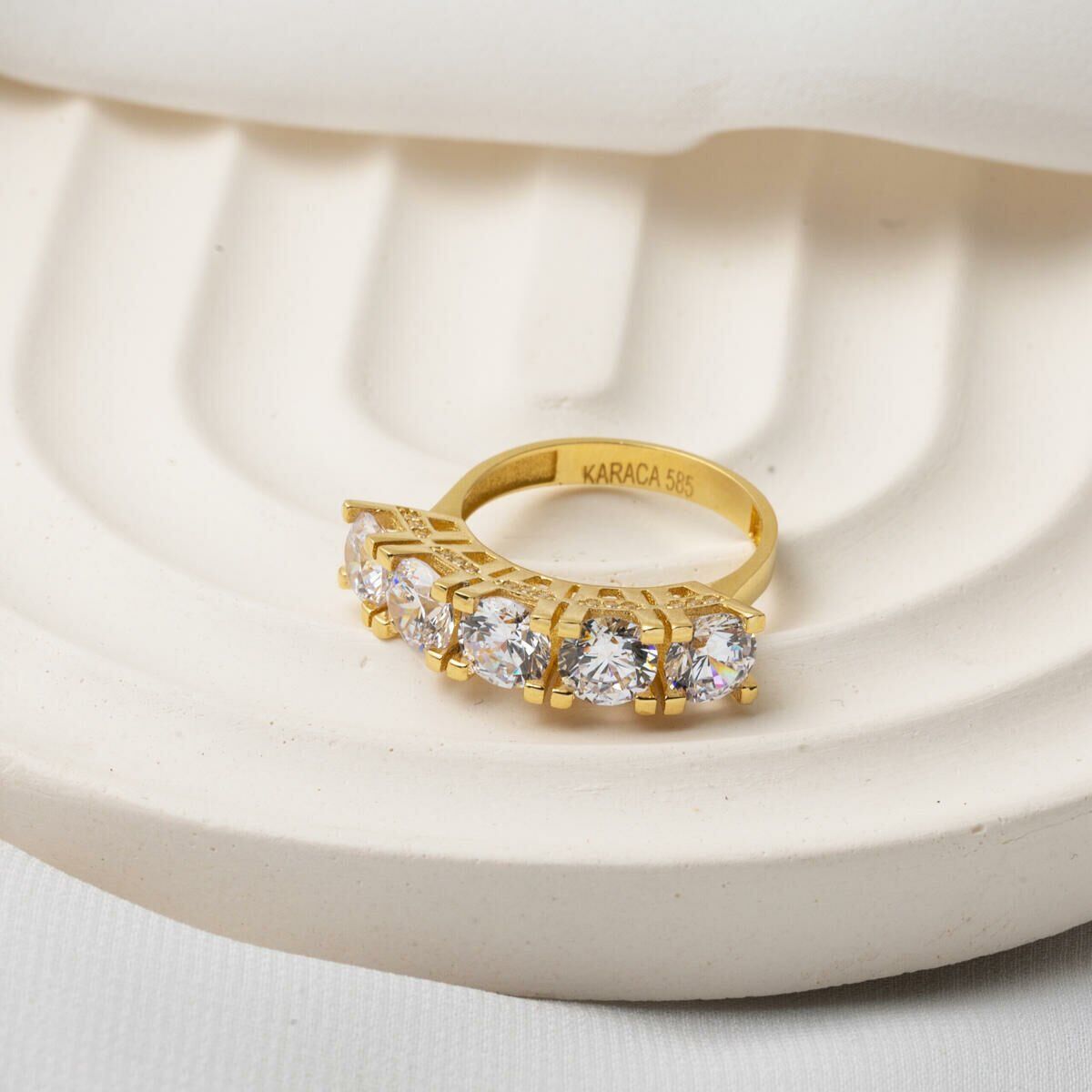 14K Yellow Gold Mizar Five Stone Cubic Zirconia Ring