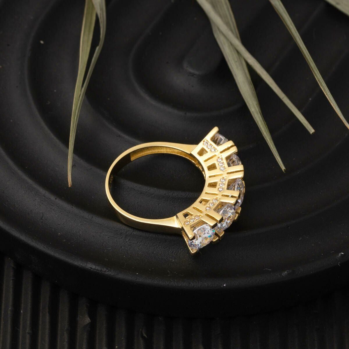 14K Yellow Gold Mizar Five Stone Cubic Zirconia Ring