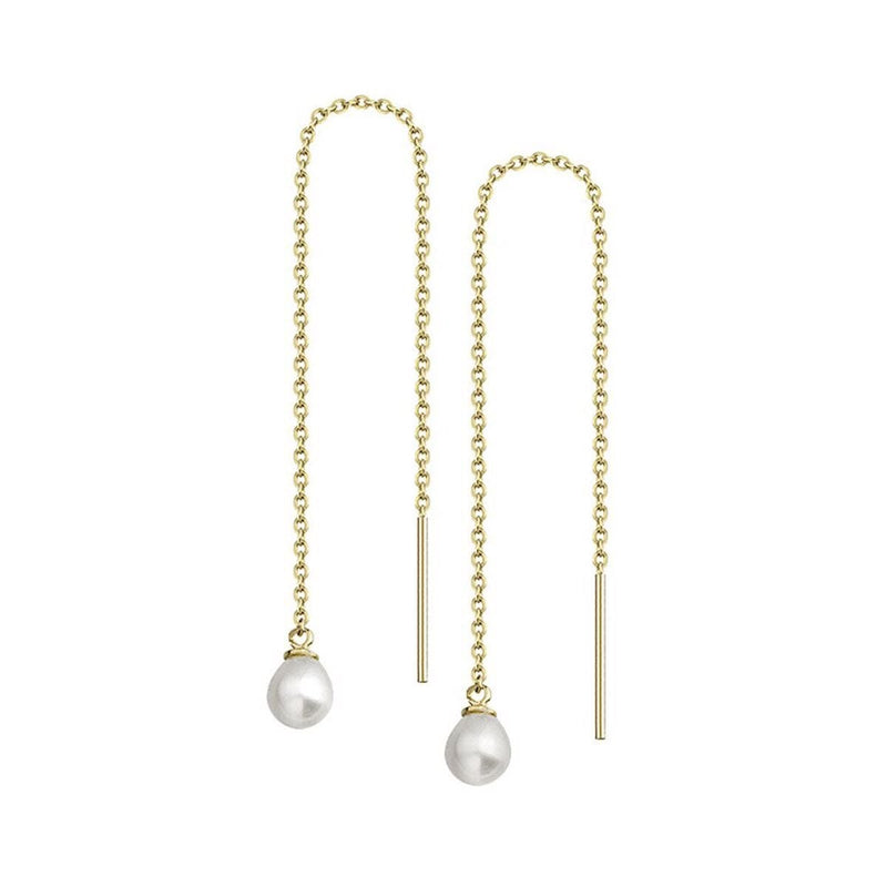 14K Yellow Gold Modena Chain Pearl Earrings