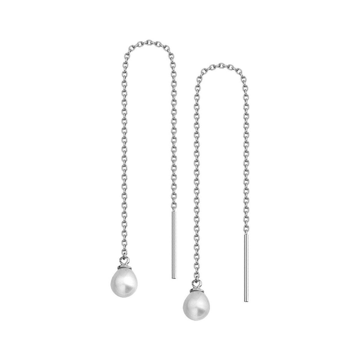 14K White Gold Modena Pearl Chain Earrings