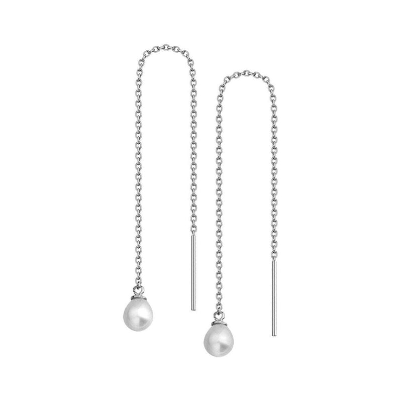 14K White Gold Modena Pearl Chain Earrings