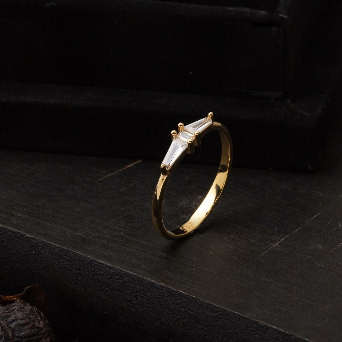 14K Yellow Gold Modern Baguette Cubic Zirconia Ring
