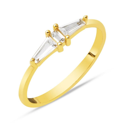 14K Yellow Gold Modern Baguette Cubic Zirconia Ring