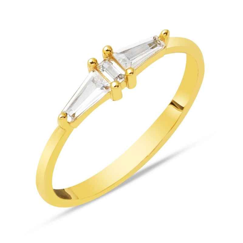 14K Yellow Gold Modern Baguette Cubic Zirconia Ring