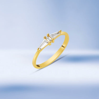 14K Yellow Gold Modern Baguette Cubic Zirconia Ring