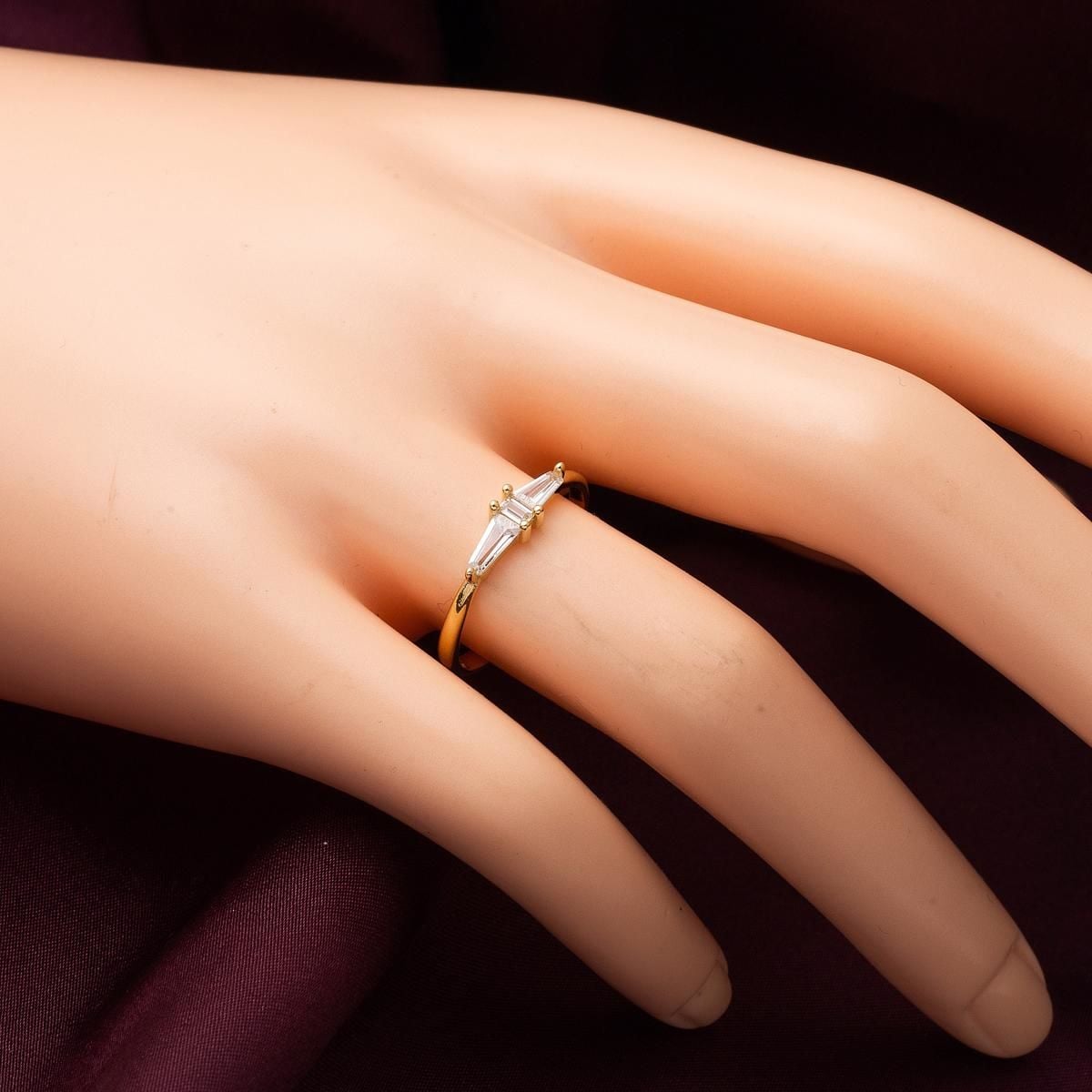 14K Yellow Gold Modern Baguette Cubic Zirconia Ring