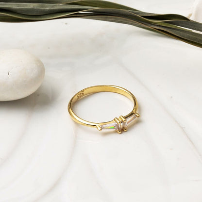 14K Yellow Gold Modern Baguette Cubic Zirconia Ring