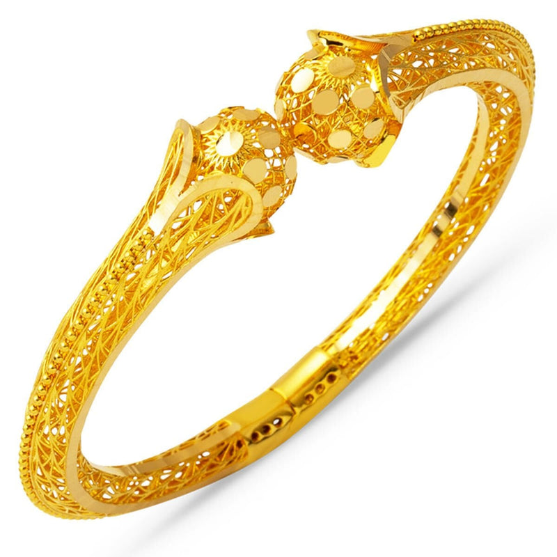 22K Yellow Gold Modern Indian Style Hinged Cuff Bangle
