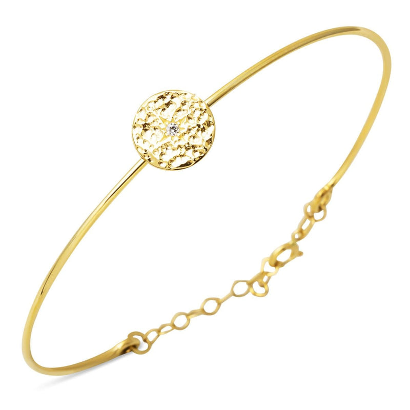 14K Yellow Gold Modern Thin Minimalist Cubic Zirconia Bangle