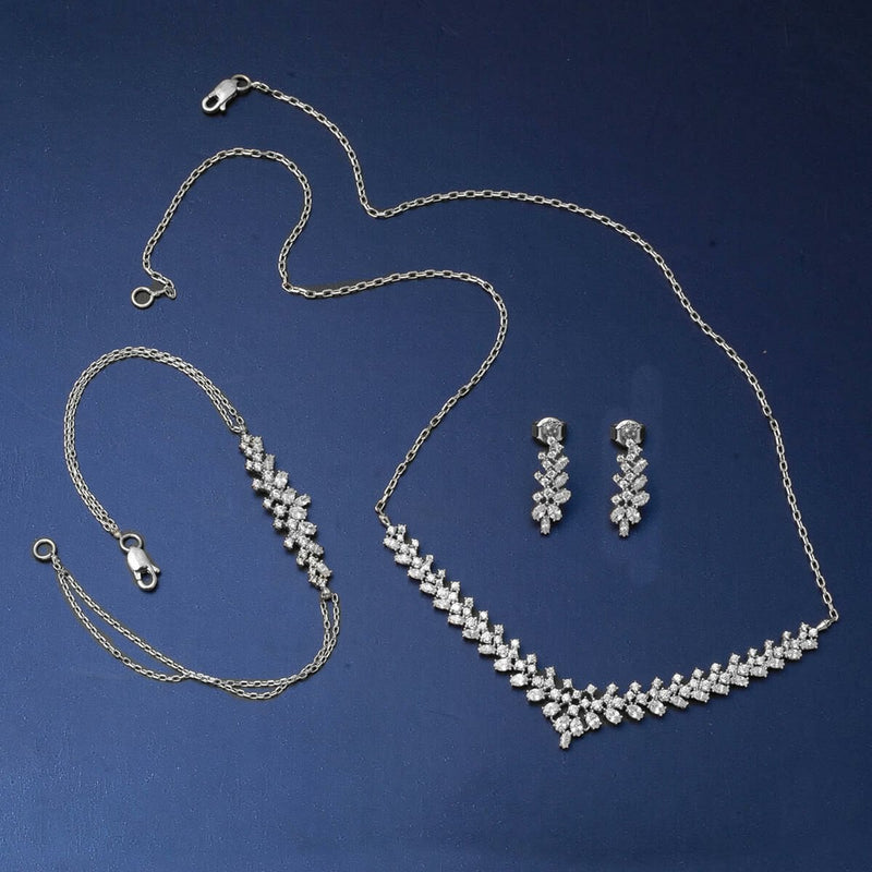 14K White Gold Modern Honeysuckle Cubic Zirconia Set