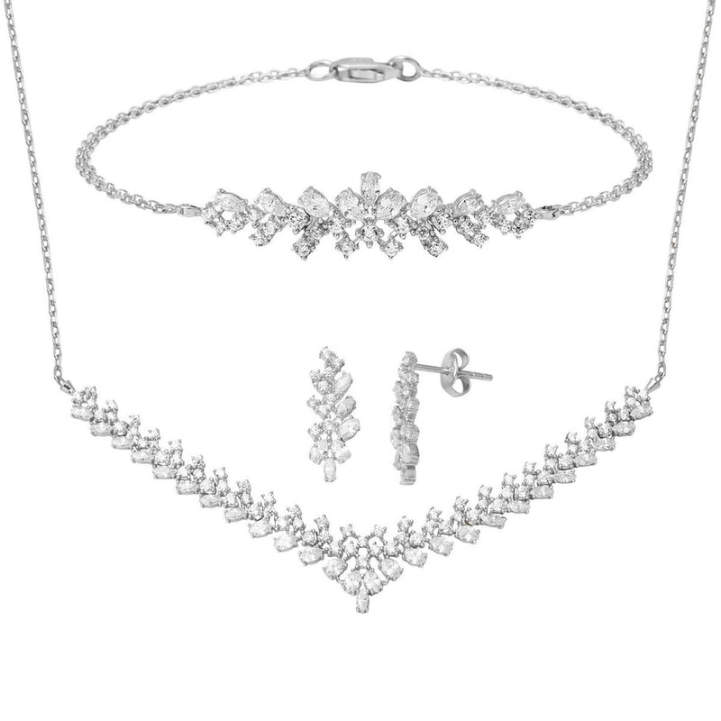 14K White Gold Modern Honeysuckle Cubic Zirconia Set