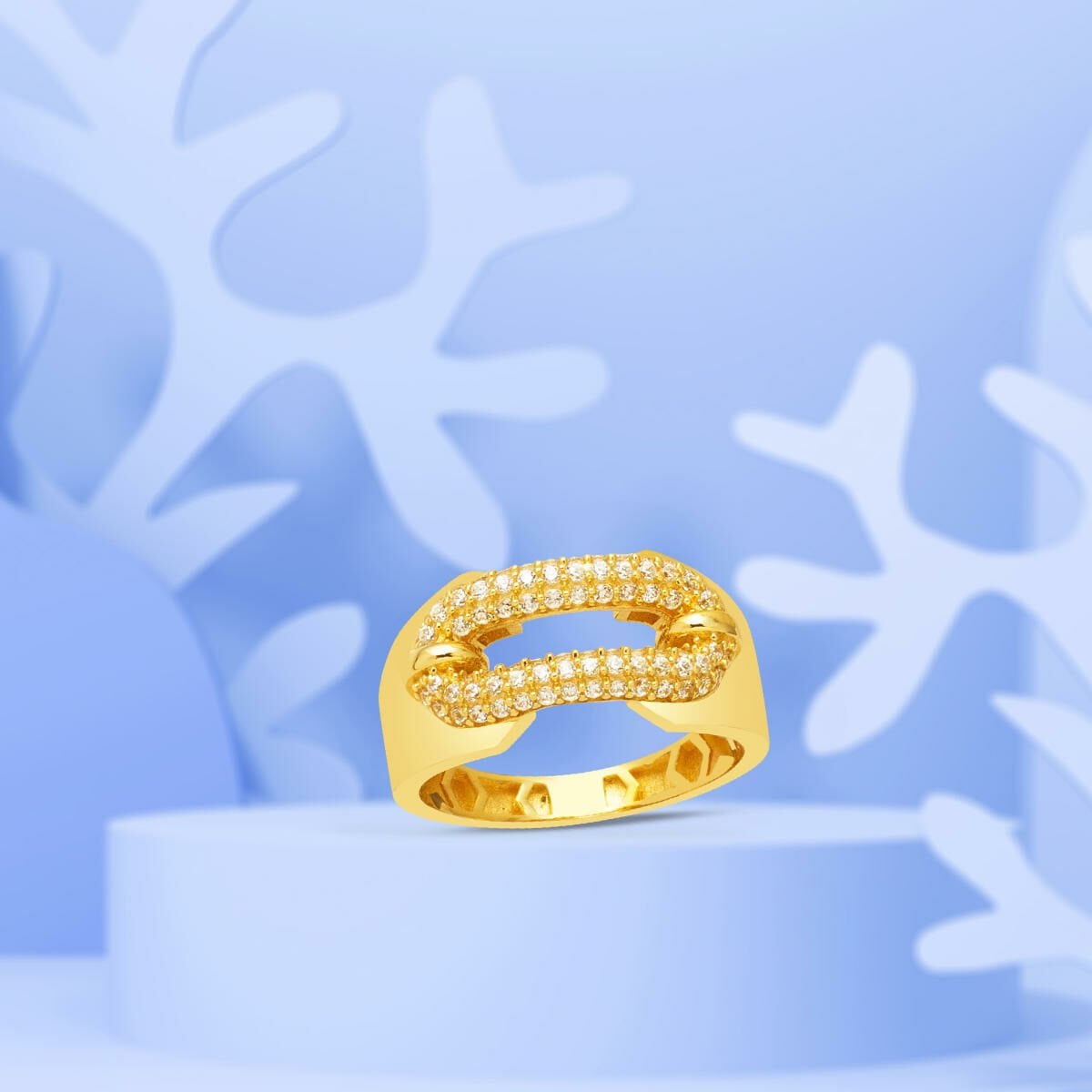 14K Yellow Gold Modern Design Women's Cubic Zirconia Ring
