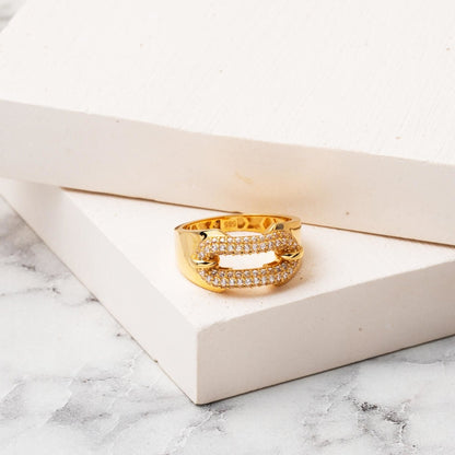 14K Yellow Gold Modern Design Women's Cubic Zirconia Ring