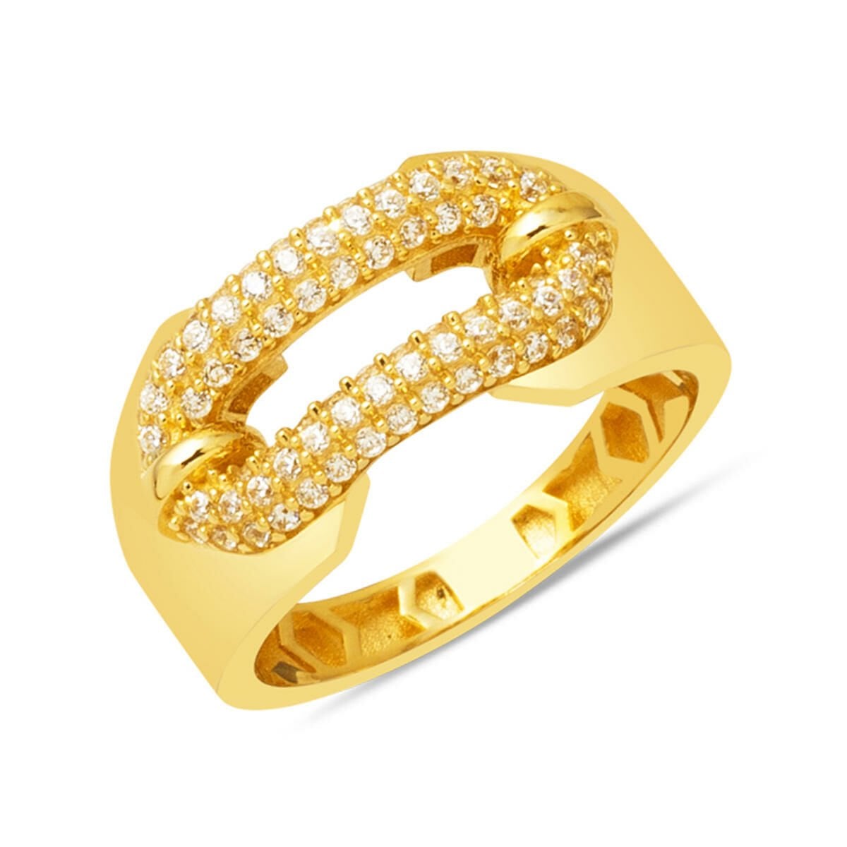 14K Yellow Gold Modern Design Women's Cubic Zirconia Ring