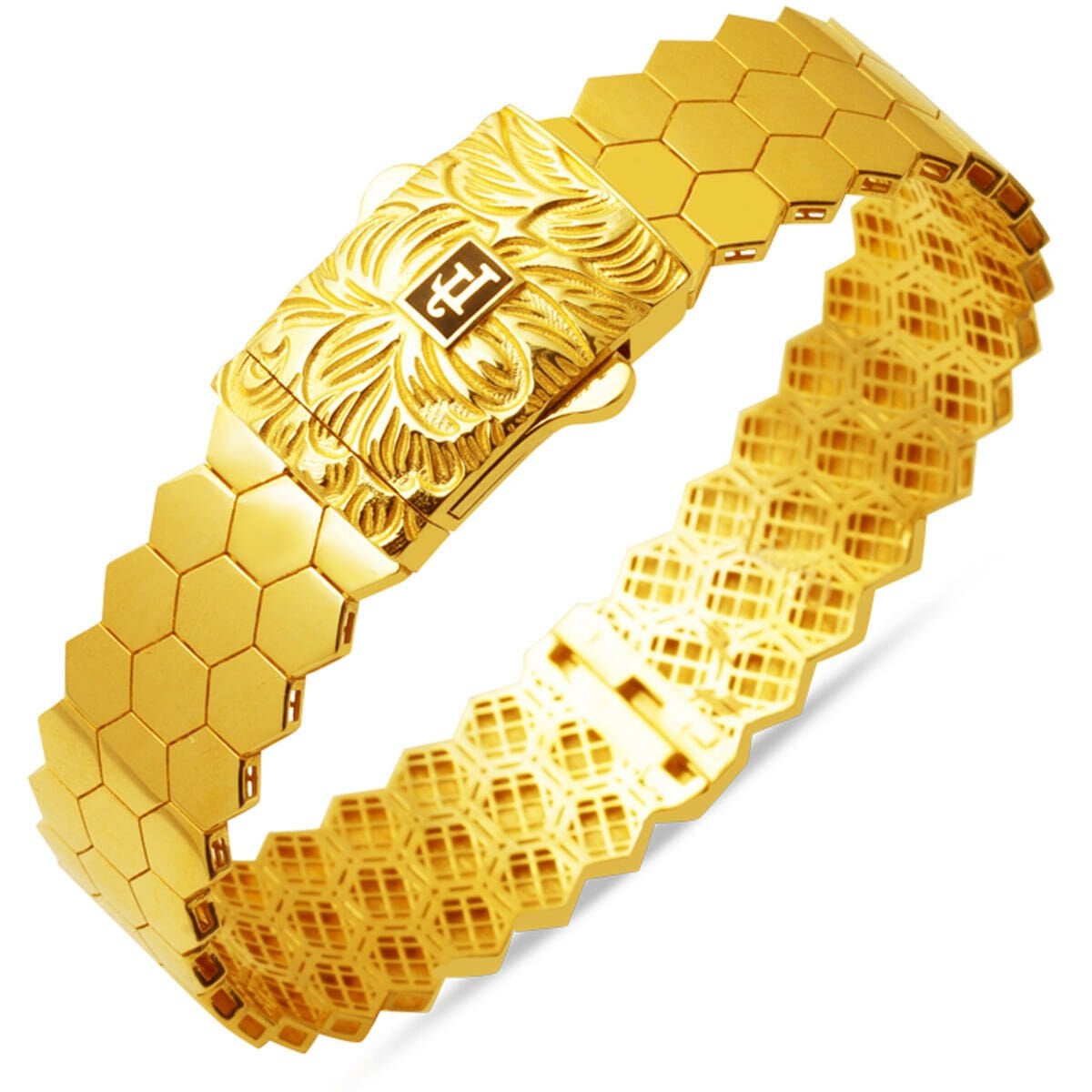 14K Yellow Gold Modern Hinged Cuff Bracelet