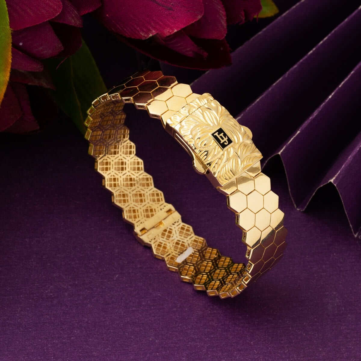 14K Yellow Gold Modern Hinged Cuff Bracelet