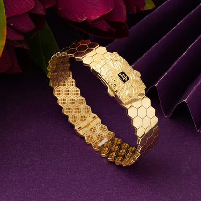 14K Yellow Gold Modern Hinged Cuff Bracelet