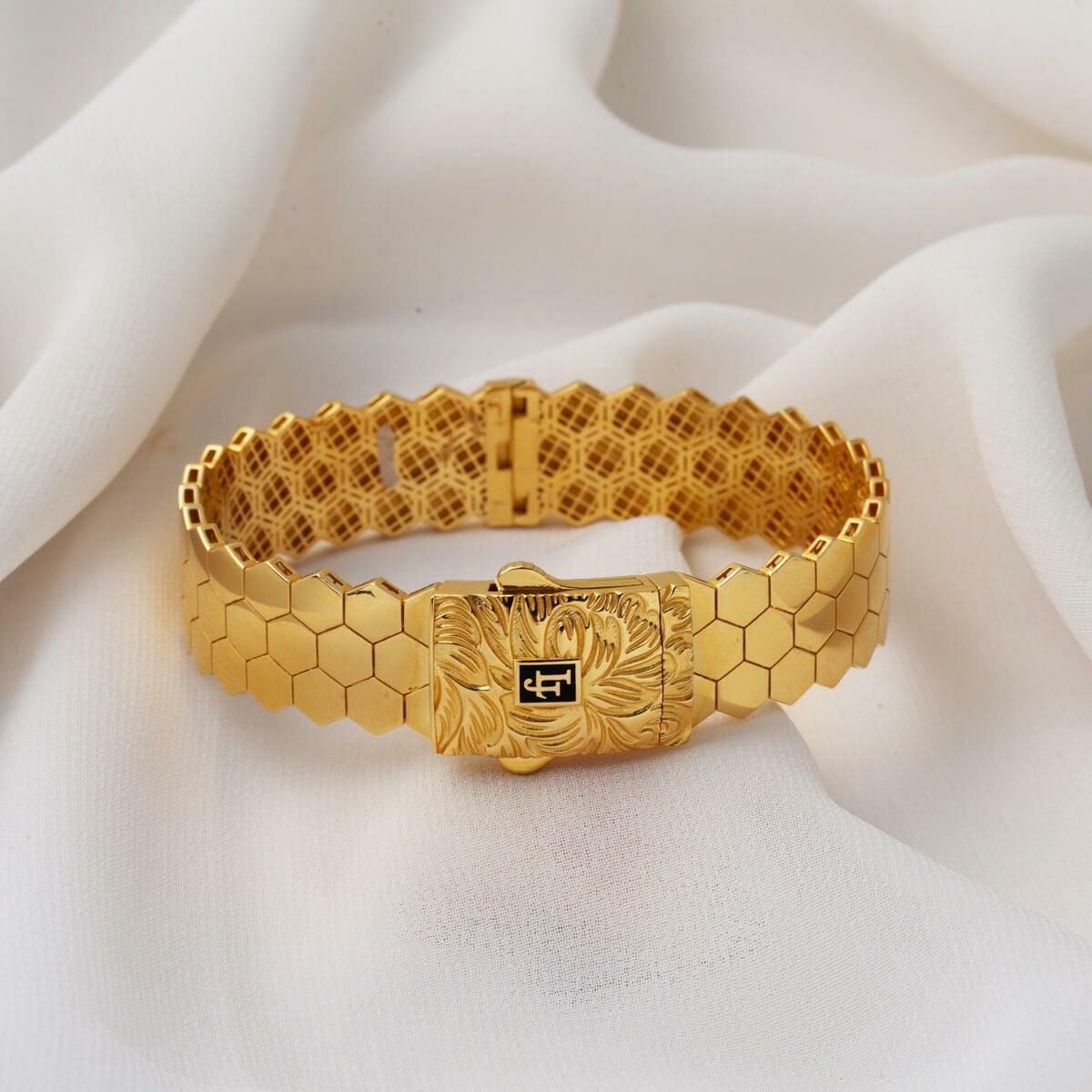 14K Yellow Gold Modern Hinged Cuff Bracelet