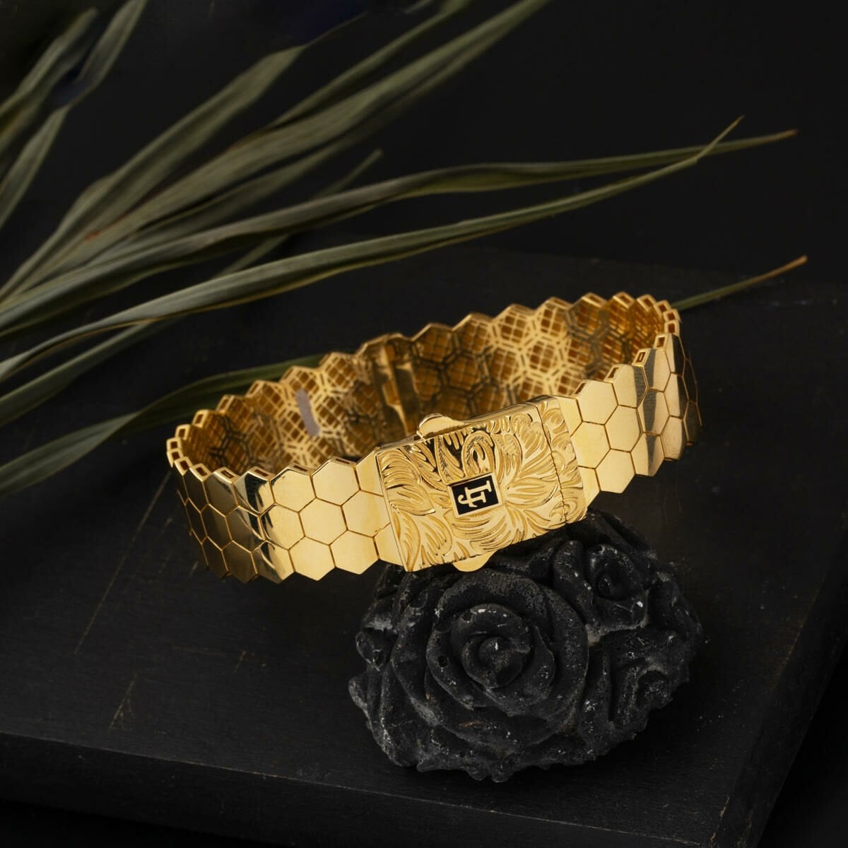 14K Yellow Gold Modern Hinged Cuff Bracelet
