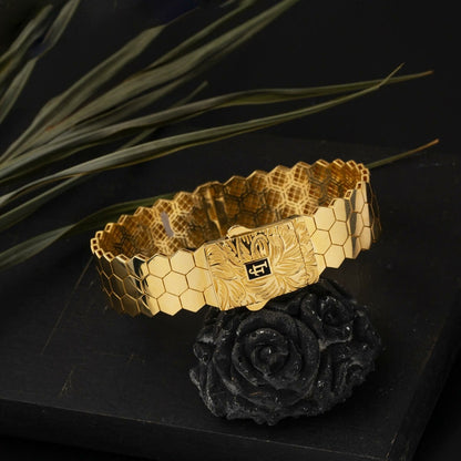 14K Yellow Gold Modern Hinged Cuff Bracelet