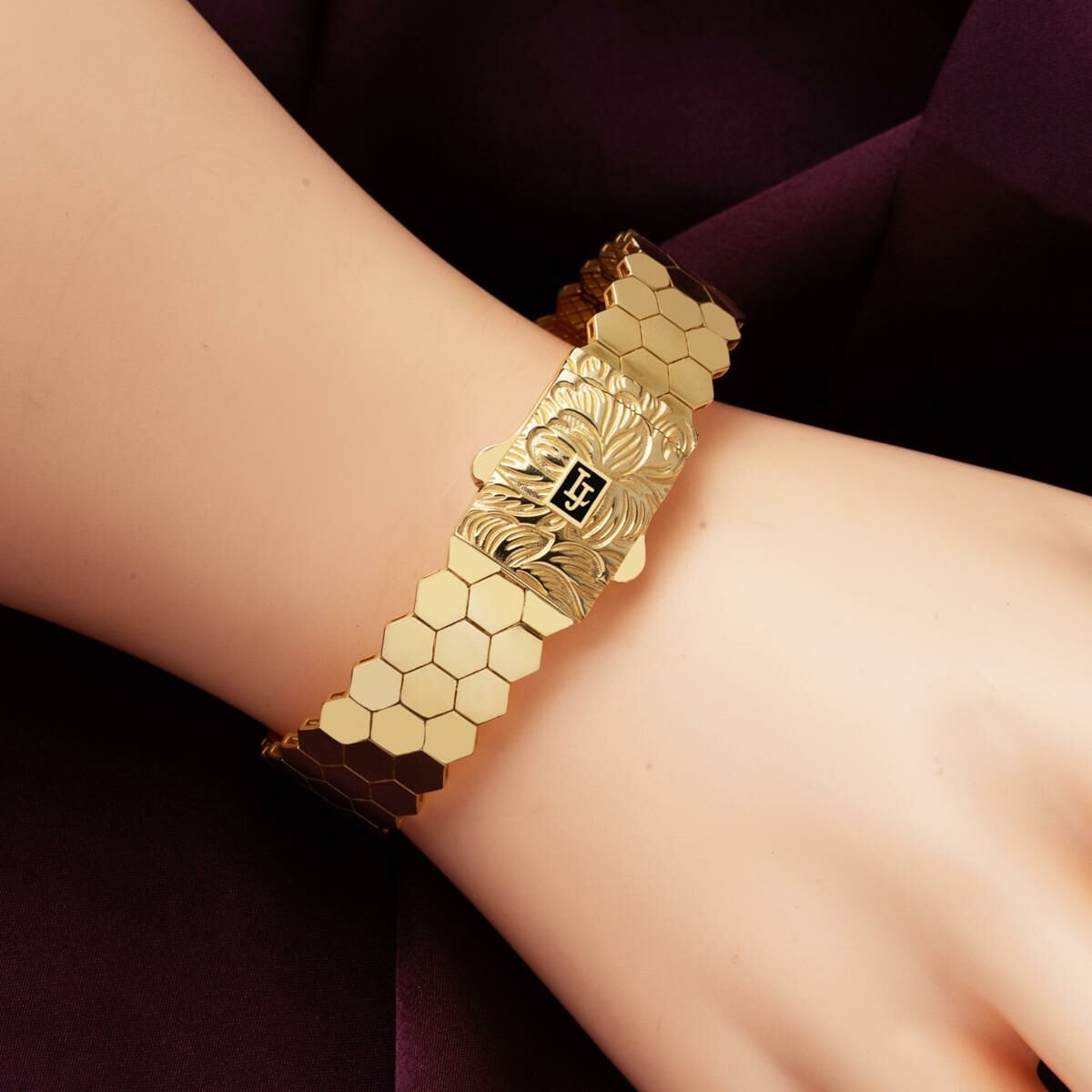 14K Yellow Gold Modern Hinged Cuff Bracelet