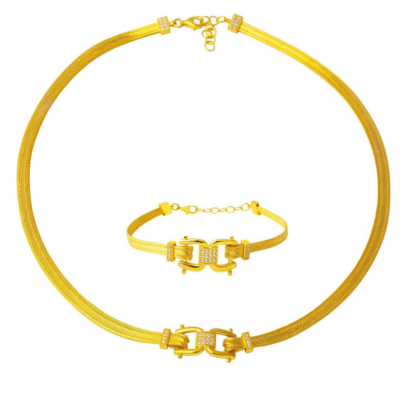 14K Yellow Gold Modern Trabzon Mesh Cubic Zirconia Set