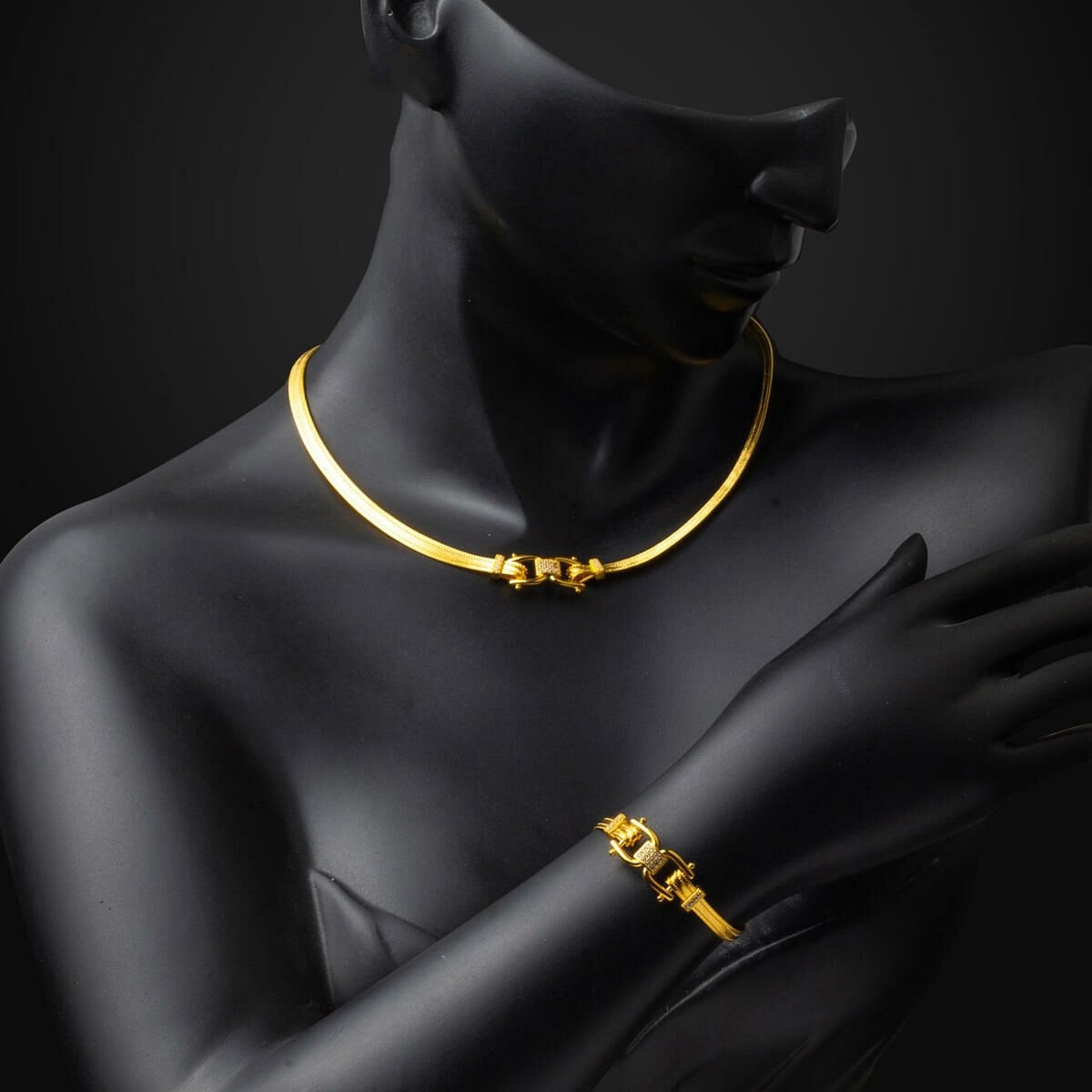 14K Yellow Gold Modern Trabzon Mesh Cubic Zirconia Set