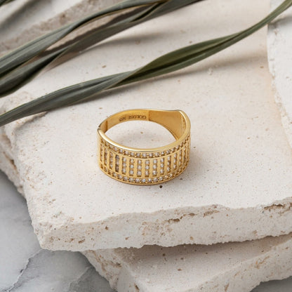 14K Yellow Gold Modern Half Eternity Cubic Zirconia Ring