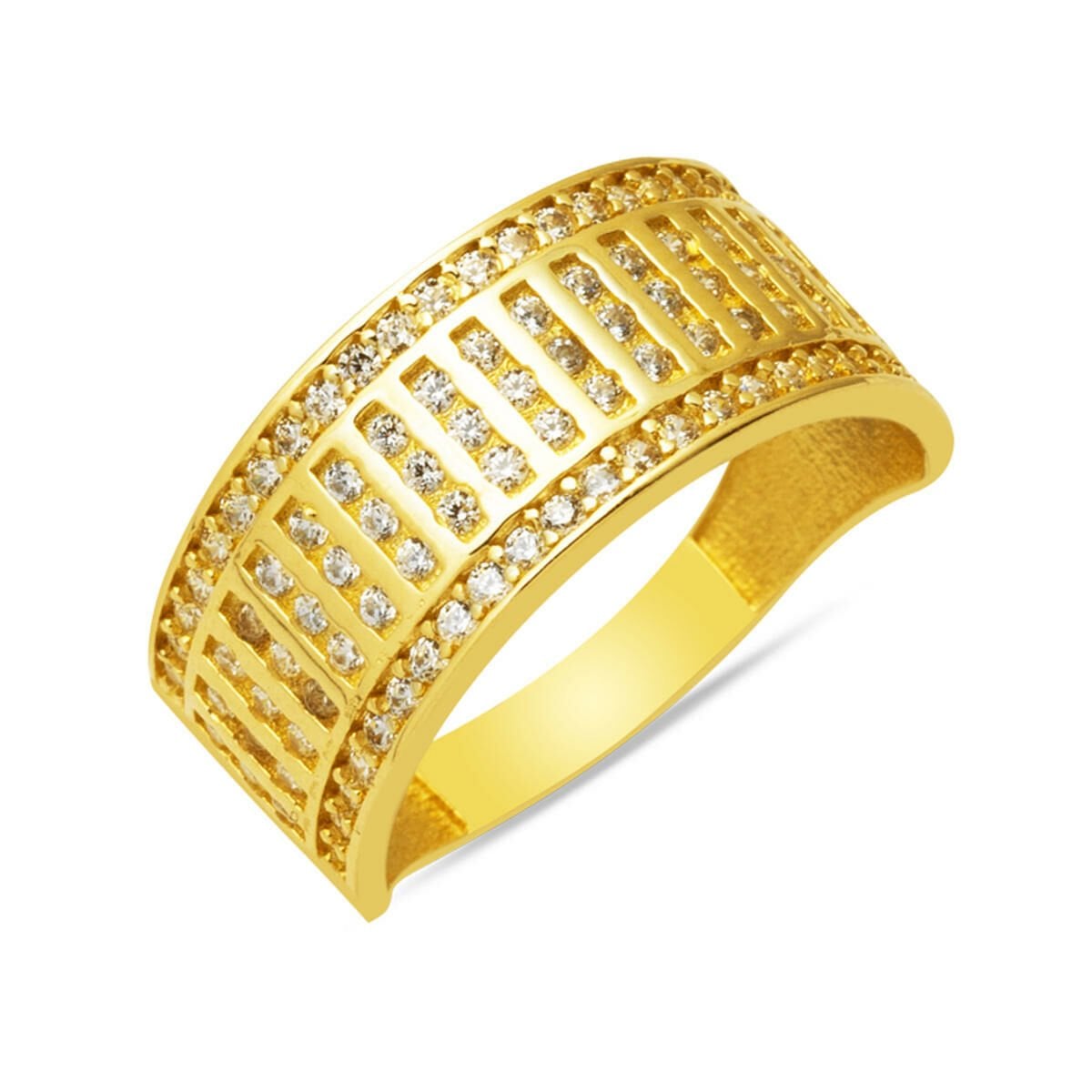 14K Yellow Gold Modern Half Eternity Cubic Zirconia Ring