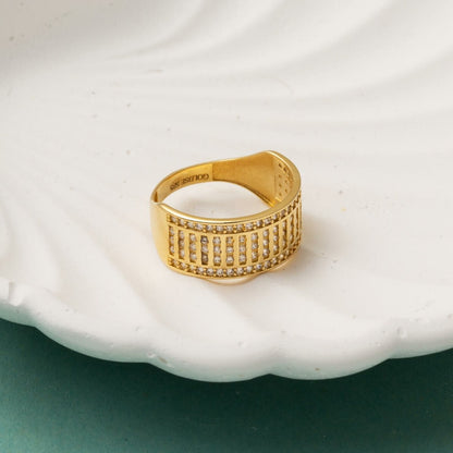 14K Yellow Gold Modern Half Eternity Cubic Zirconia Ring