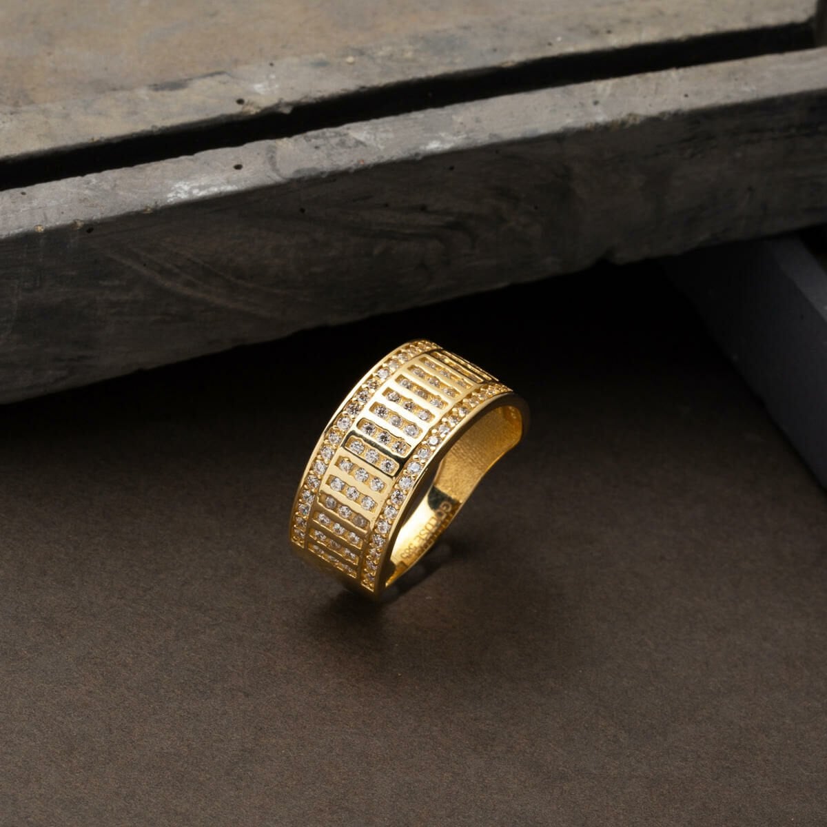 14K Yellow Gold Modern Half Eternity Cubic Zirconia Ring