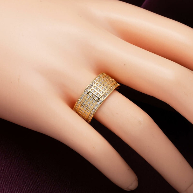 14K Yellow Gold Modern Half Eternity Cubic Zirconia Ring