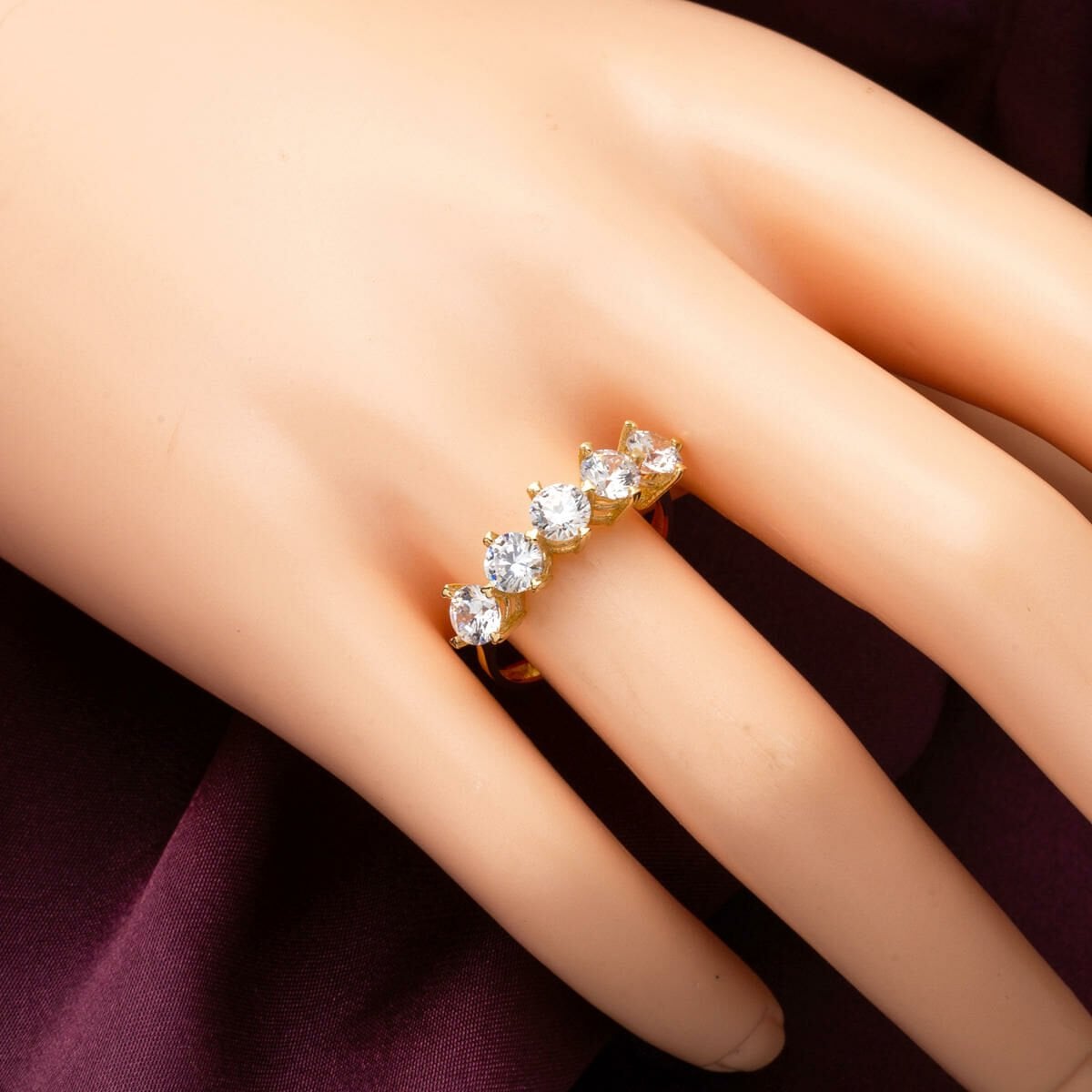 14K Yellow Gold Modern Five Stone Cubic Zirconia Ring