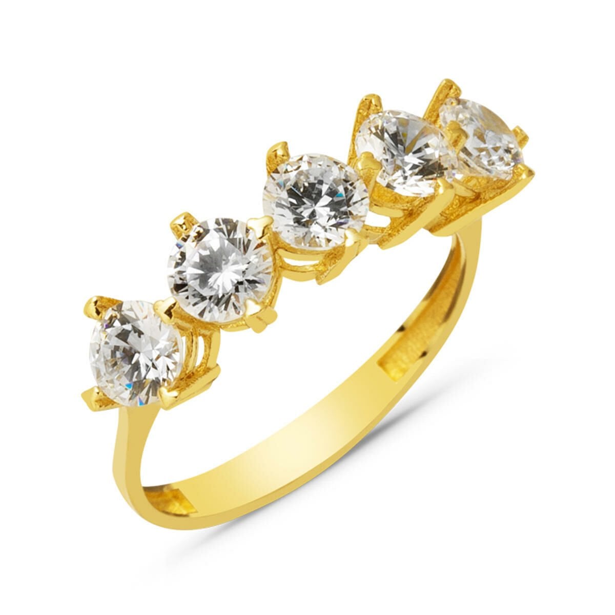 14K Yellow Gold Modern Five Stone Cubic Zirconia Ring