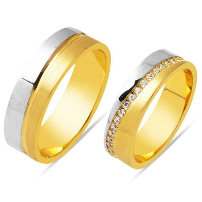 14K Yellow Gold Modern Design Cubic Zirconia Wedding Band Set