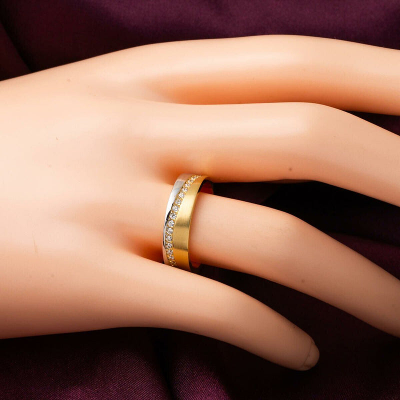 14K Yellow Gold Modern Design Cubic Zirconia Women's Wedding Band Ring