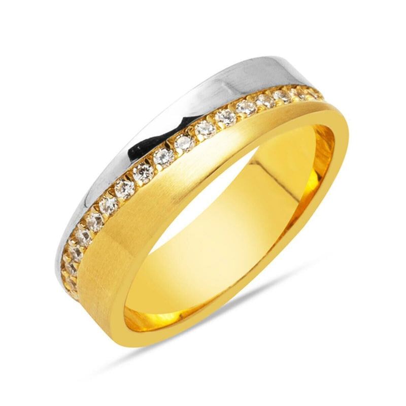 14K Yellow Gold Modern Design Cubic Zirconia Women's Wedding Band Ring