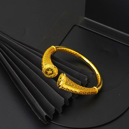 22K Yellow Gold Modern Ottoman Tughra Hinged Cuff Bangle
