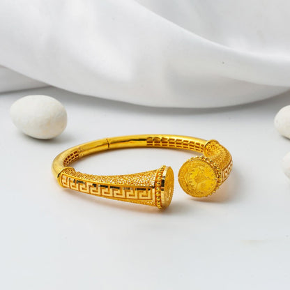 22K Yellow Gold Modern Ottoman Tughra Hinged Cuff Bangle