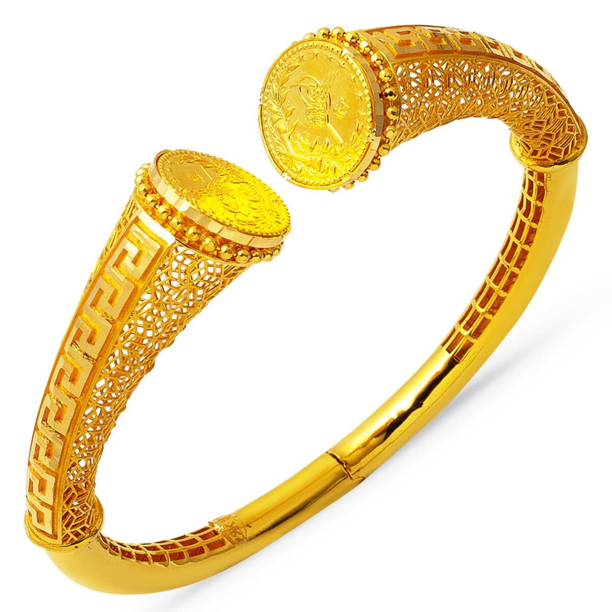 22K Yellow Gold Modern Ottoman Tughra Hinged Cuff Bangle