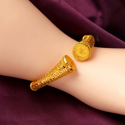 22K Yellow Gold Modern Ottoman Tughra Hinged Cuff Bangle